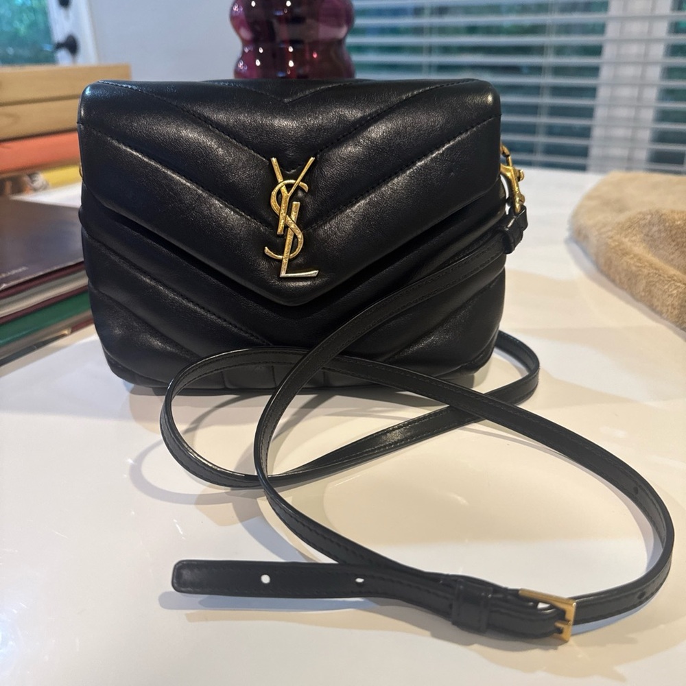 AUTHENTIC Yves Saint Laurent Black Quilted Crossbody Bag with Gold Accents